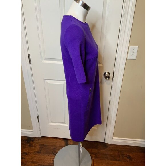 Les Copains Purple Wool Short Sleeve Pencil Dress, Size 4 | 40 - Picture 2 of 5